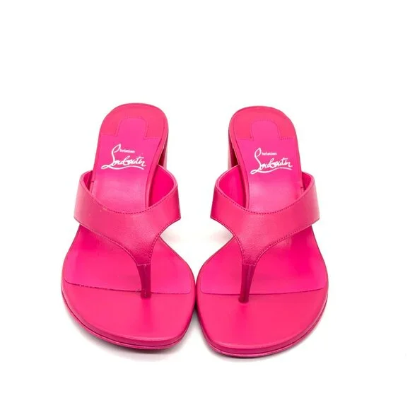 Christian Louboutin JANETONGA 55  Leather Thong Mule Sandals Heels Shoes - Picture 7 of 14